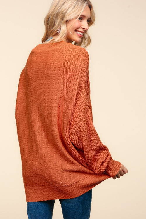 Side Slit Texture Asymmetric Sweater in Pumpkin