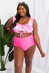 Marina West Swim Sanibel Crop Top And Ruched Bottoms Set In Pink