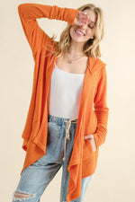 Thermal Hooded Open Front Cardigan with Pockets in Dusty Coral