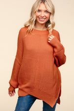 Side Slit Texture Asymmetric Sweater in Pumpkin