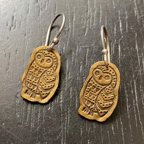Jennifer Kahn Jewelry - Tiny Brass Owl Earrings
