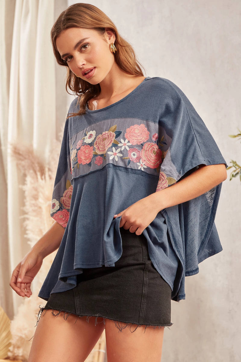 Floral Embroidered Poncho Top