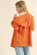 Thermal Hooded Open Front Cardigan with Pockets in Dusty Coral