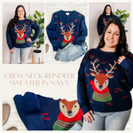 Crew Neck Reindeer Sweater In Navy