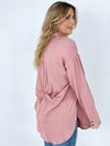 Easel Twisted Tunic Solid Button Down Shirt Tops