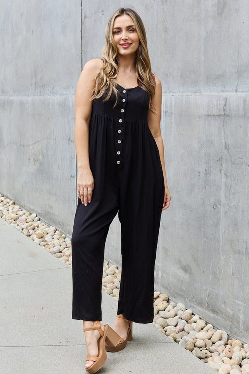 All Day Wide Leg Button Down Jumpsuit In Black / S