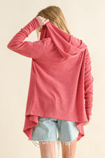 Thermal Hooded Open Front Cardigan with Pockets in Rose Pink