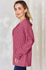 Ribbed Half Button Long Sleeve T-Shirt