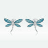 Blue Enamel Dragonfly Stud Earrings in 925 Sterling Silver