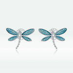 Blue Enamel Dragonfly Stud Earrings in 925 Sterling Silver