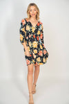 Three Quarter Sleeve Floral Print Knit Dress