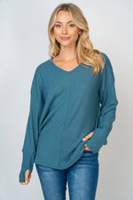 Dusty Teal Long Sleeve Solid Knit Top