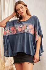 Floral Embroidered Poncho Top