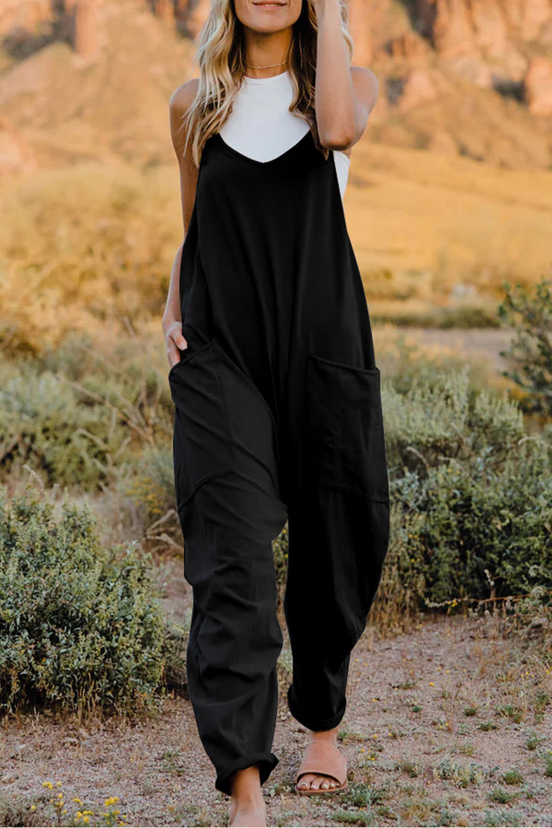 V-Neck Sleeveless Jumpsuit with Pockets**