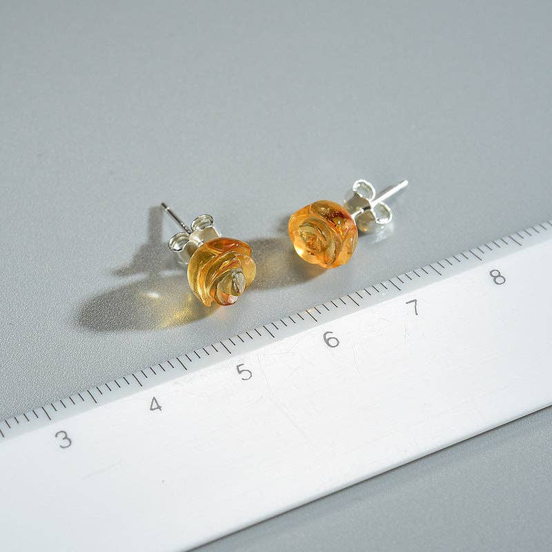 Perimade & Co. LLC - Tiny Crystal Rose Flower Stud Earring in 925 Sterling Silver: Yellow
