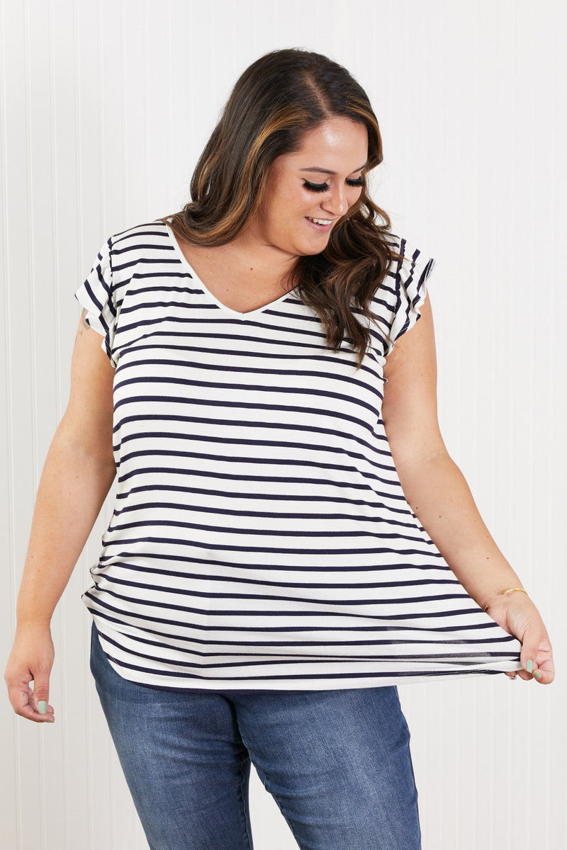 Illuminate The Way Full Size Striped Tee In Navy