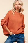 Side Slit Texture Asymmetric Sweater in Pumpkin