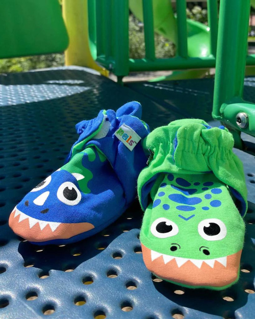 Pals Socks - T-Rex & Triceratops Dinosaurs Non-Slip Baby Booties: 12-18 Months