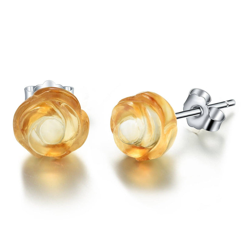 Perimade & Co. LLC - Tiny Crystal Rose Flower Stud Earring in 925 Sterling Silver: Yellow