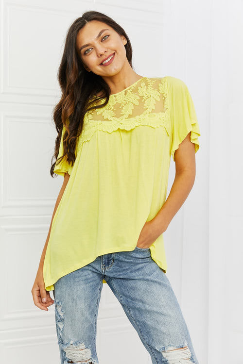Ready To Go Full Size Lace Embroidered Top In Yellow Mousse Butter / S