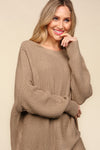 Side Slit Texture Asymmetric Sweater in Taupe