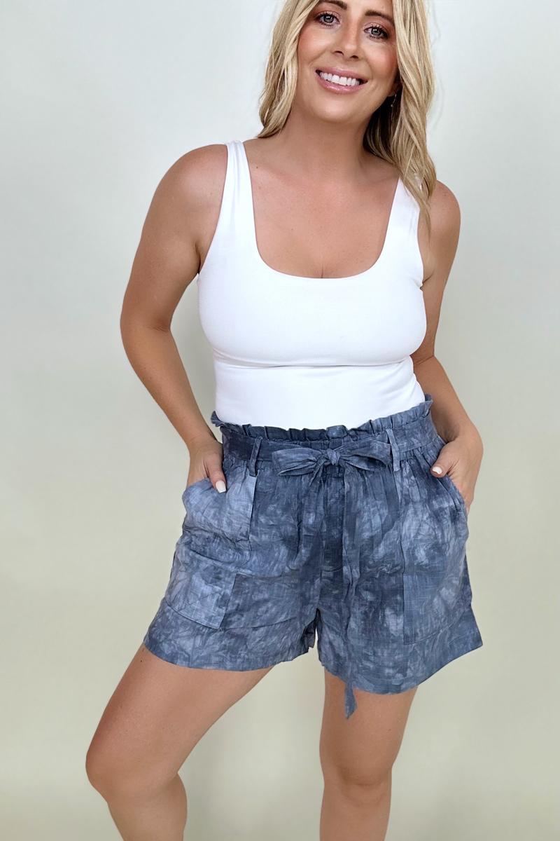 Cotton Bleu Tie Dye Casual Shorts With Belt Navy / S