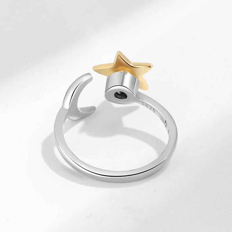 Moon Star Anxiety Fidget Spinner Ring in Solid Copper: Silver