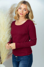 Wine Long Sleeve Solid Knit Top