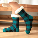 Green Plaid Sherpa Socks