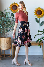 Floral Wrap Ruffle Hem Skirt in Rose