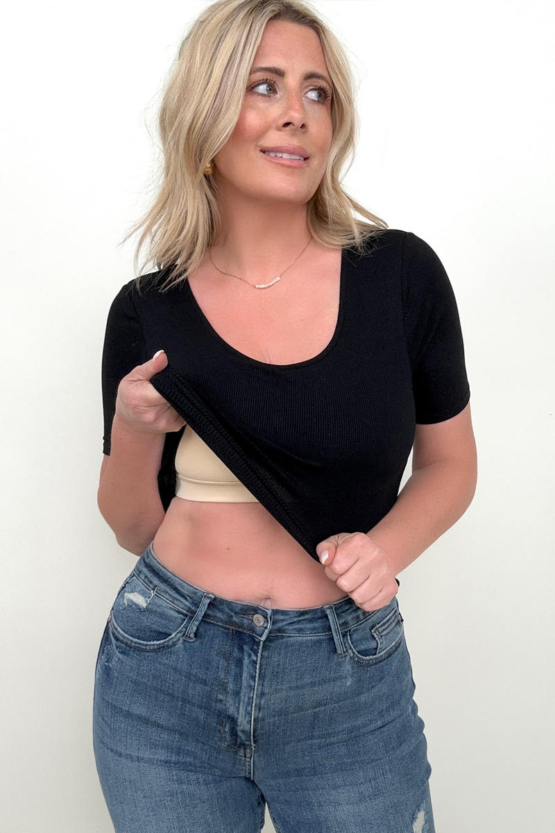 Basic Ribbed Fitted Tee With Built In Bra T-Shirts