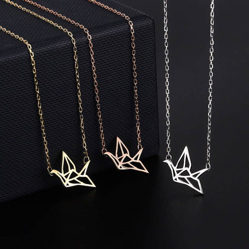 Japanese Orizuru Crane Charm Necklace in 925 Sterling Silver: Rose gold