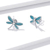 Blue Enamel Dragonfly Stud Earrings in 925 Sterling Silver