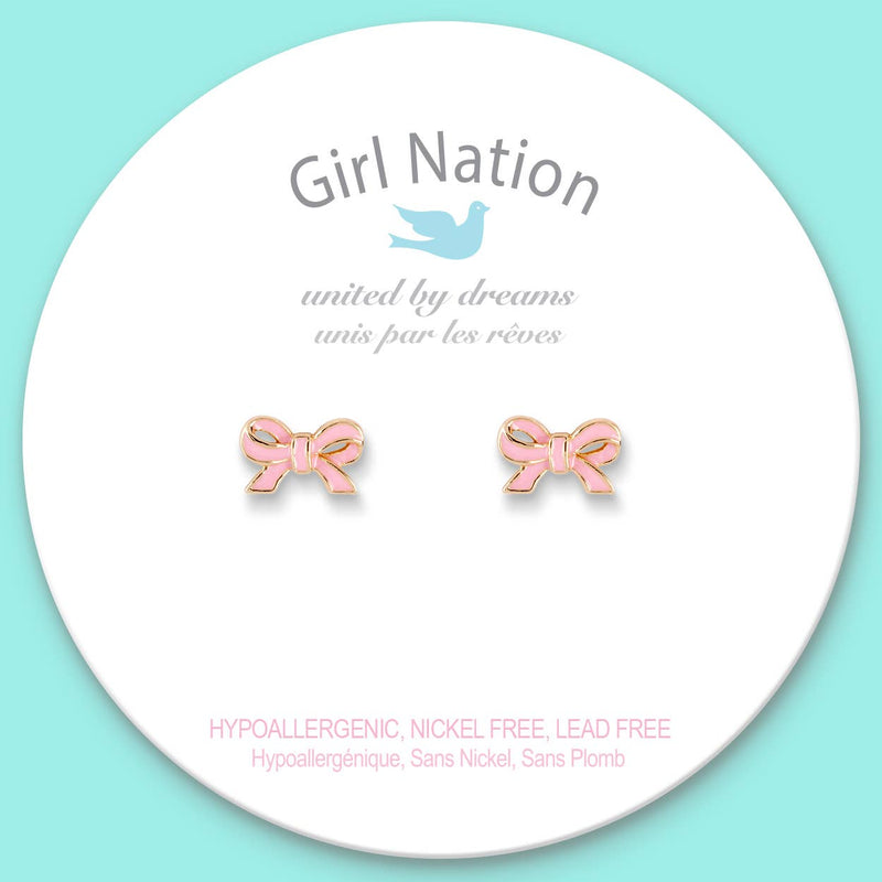 Girl Nation - Pretty Pink Bow Cutie Stud Earrings