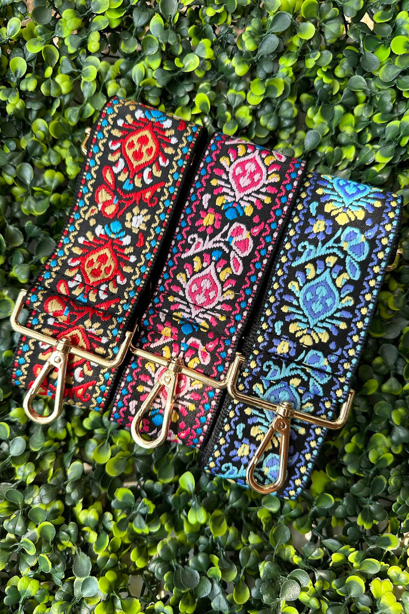 Boho Pattern Adjustable Guitar Strap: Fuchsia