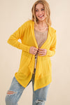 Thermal Hooded Open Front Cardigan with Pockets in Vivid Yellow