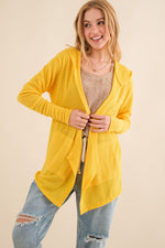 Thermal Hooded Open Front Cardigan with Pockets in Vivid Yellow