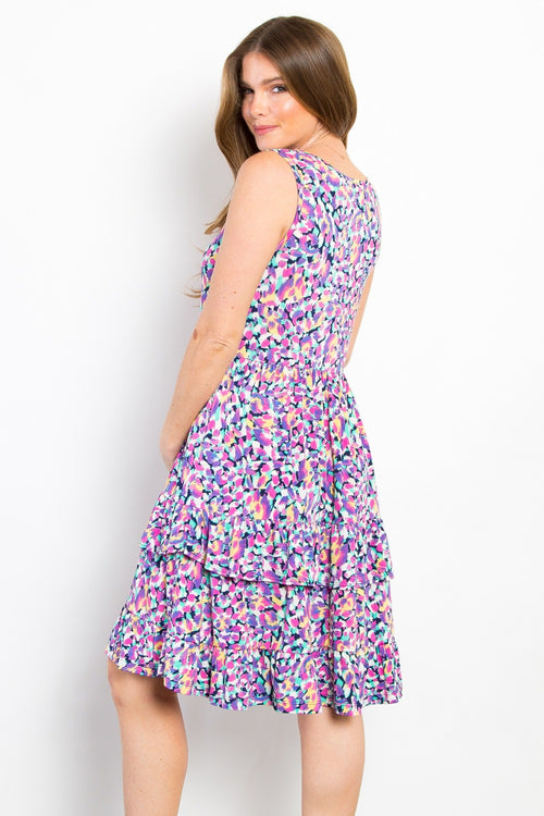 Print Wrinkle Free Ruffled Dress