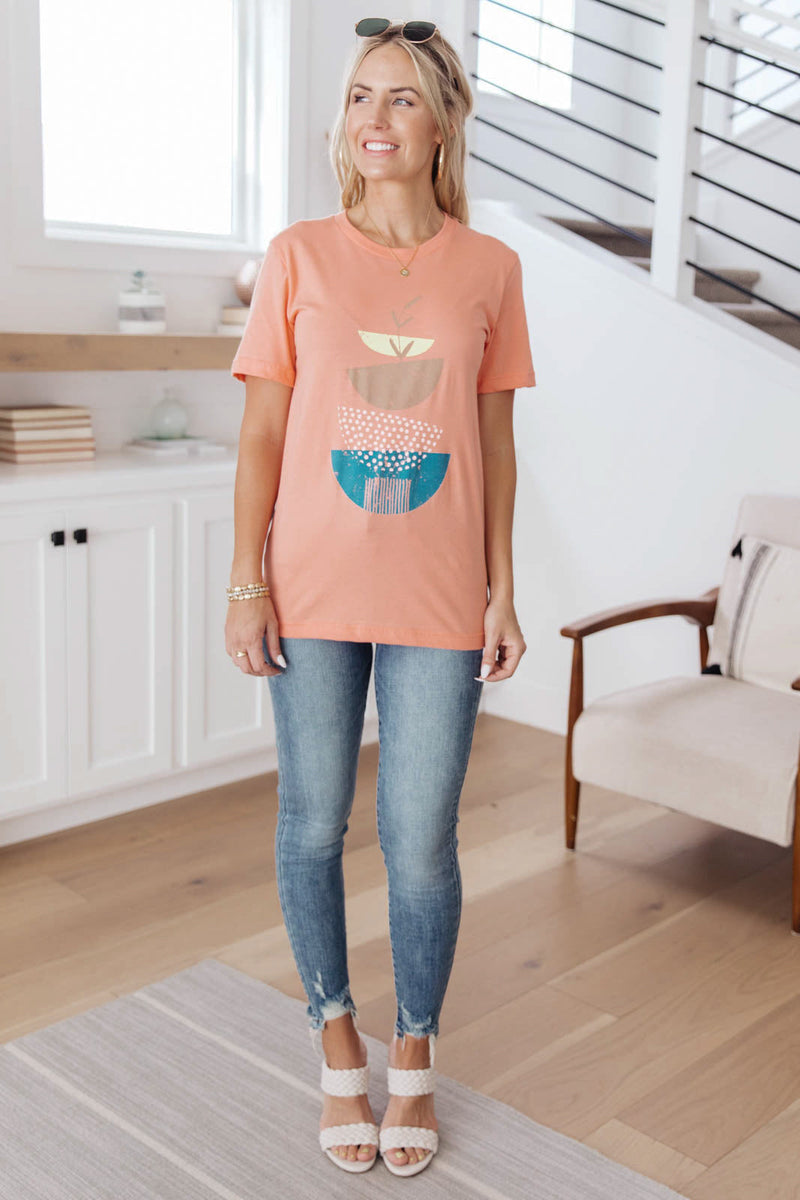 Abstract Graphic Tee In Peach Womens