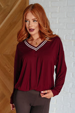 All Out Comfort V-Neck Pullover in Red Merlot*