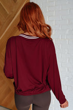 All Out Comfort V-Neck Pullover in Red Merlot*