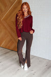 All Out Comfort V-Neck Pullover in Red Merlot*