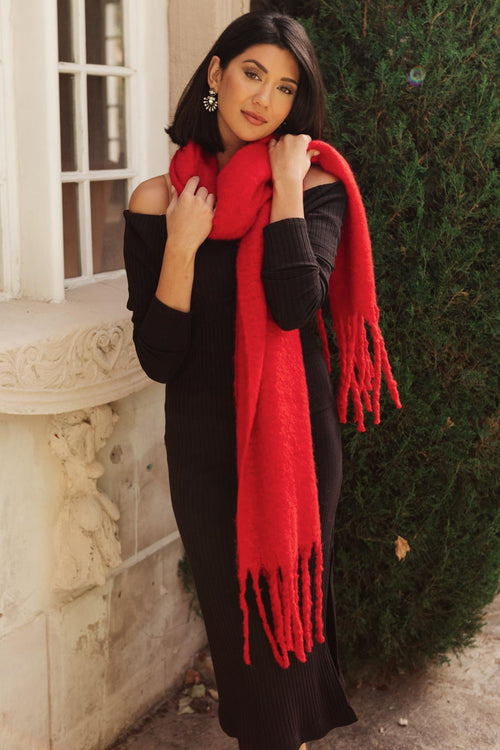 Artisan Fringe Scarf In Red Womens
