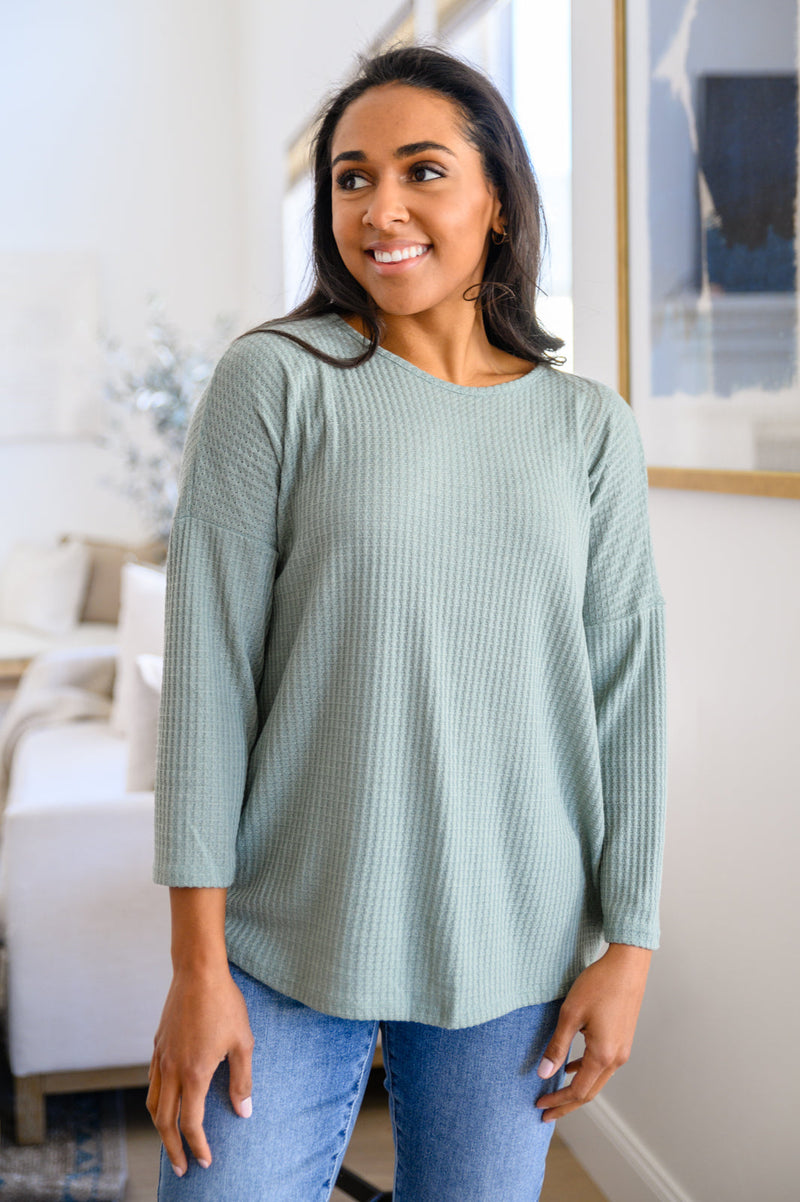 Austin Waffle Knit Basic Top In Sage Womens