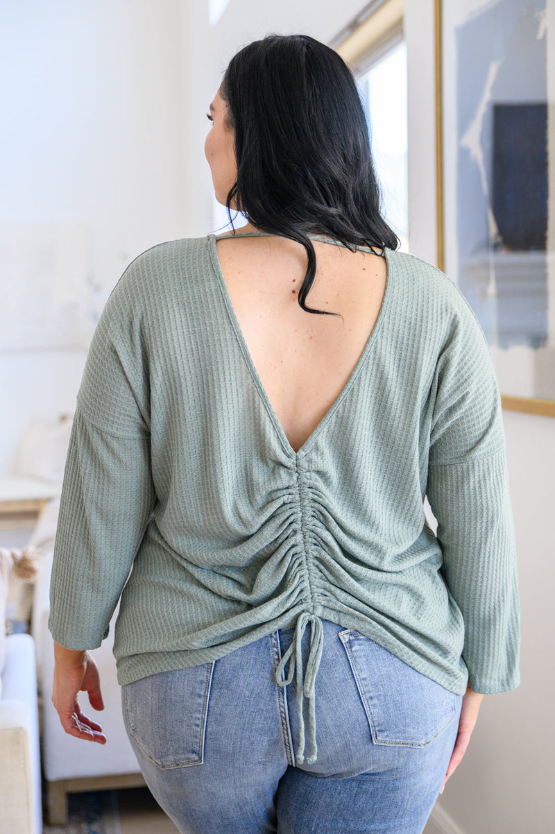 Austin Waffle Knit Basic Top In Sage Womens