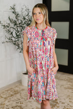 Boho and Behold Flutter Sleeve Dress in Blush/Fuchsia/Mint