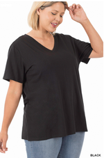 Relax with my Boyfriend V Neck Tee in Black