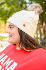 Cable Knit Cuffed Beanie In Ivory Womens