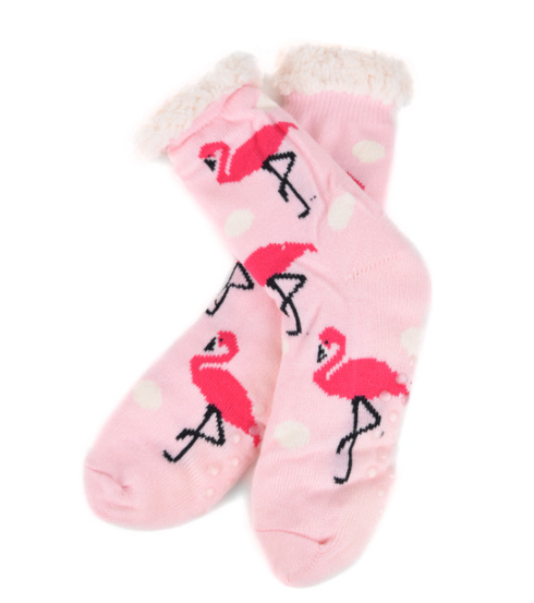 Womens Sherpa Socks - Flamingo