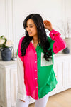 Capture The Day Two Toned Button Up Kelly Womens